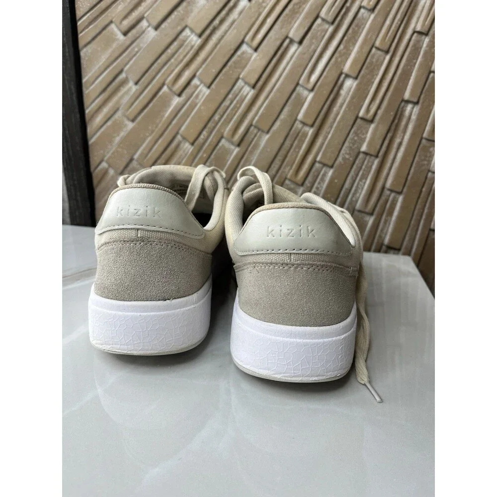 Kizik Shoes Mens 8.5 Womens 10 W Wide Prague Low Sneakers Beige Canvas Lace Up